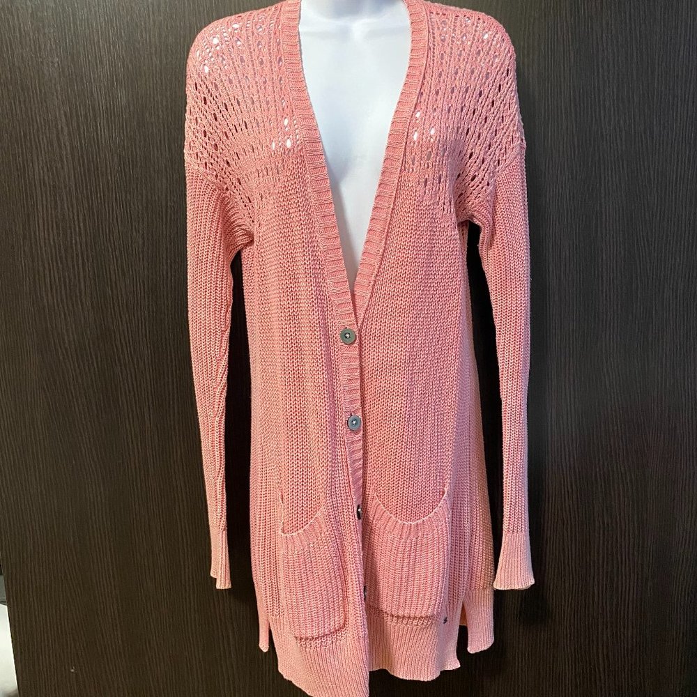American Eagle Pink Eyelet Boyfriend Cardigan